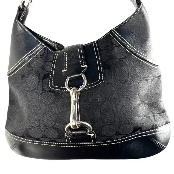 Coach Hampton Jacquard Logo Canvas and Leather Shoulder bag - Picture 4 of 14